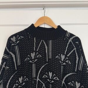 Mens Jolie New York Vintage Knit Sweater XL Black Silver Metallic Lurex 80s 90s
